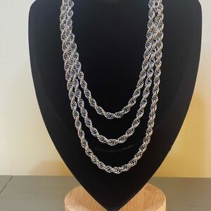Monet silver tone rope chain necklace - 54” Long